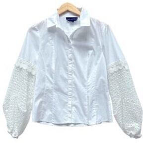 White Women's Blouse with Lace Sleeves
